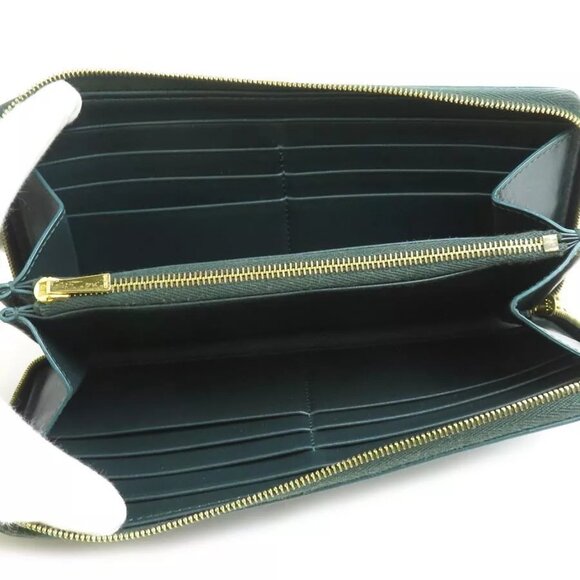Auth CELINE Triomphe Zip Around Long Wallet Dark Green Leather authentic - Picture 10 of 16